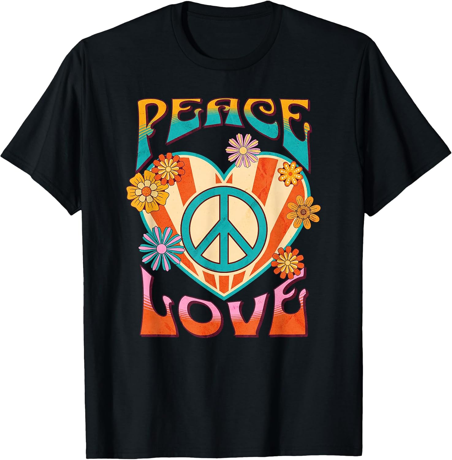 Retro Peace Love Sign 60s 70s Hippie Style - Adult & Kids T-Shirts, Sweatshirts & Hoodies apparel design preview 1