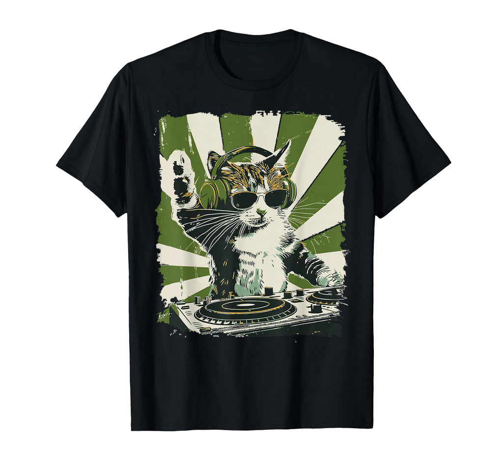 Funny Cat Headphones Sunglasses Art T-Shirt - Unique Graphic for Adults - T-Shirt, Sweatshirt, Hoodie