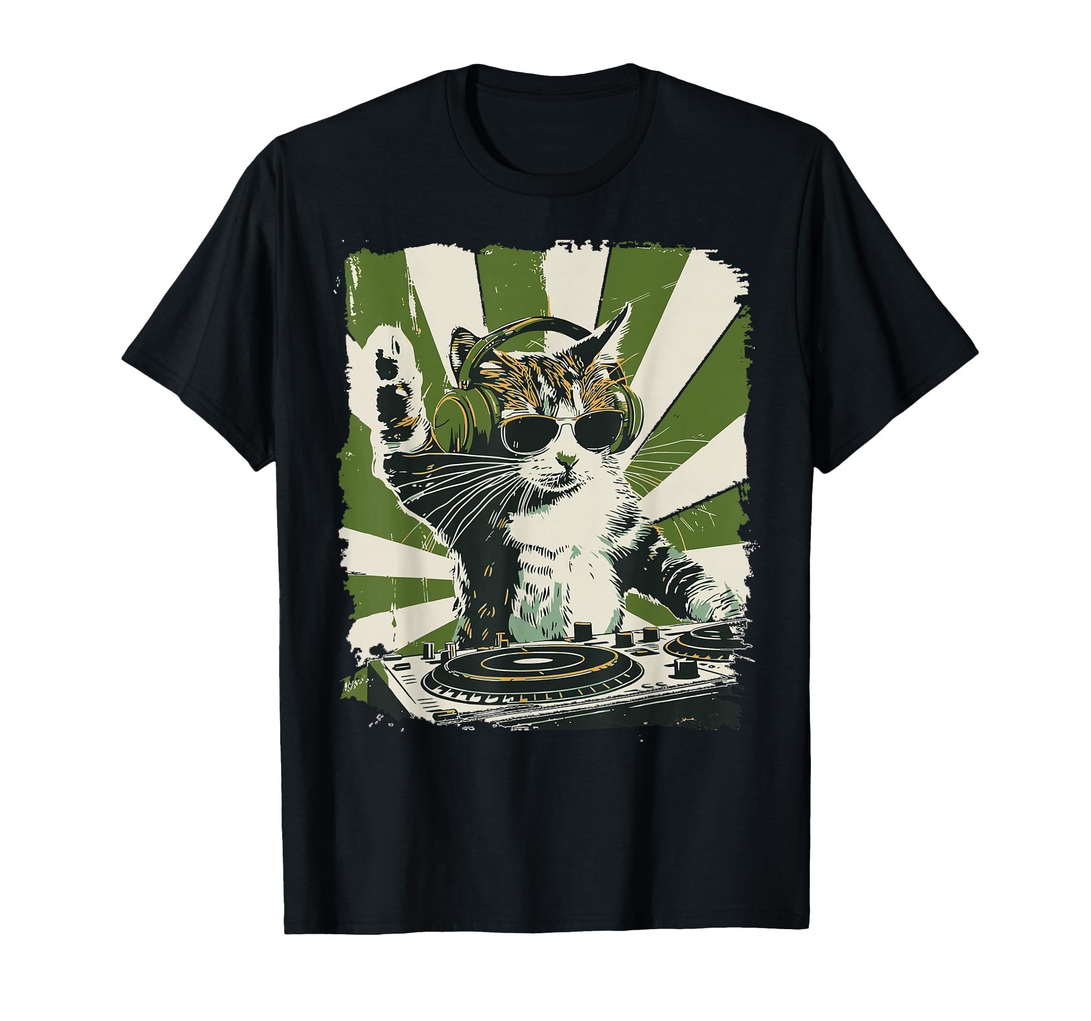 Funny Cat Headphones Sunglasses Art T-Shirt - Unique Graphic for Adults - T-Shirt, Sweatshirt, Hoodie