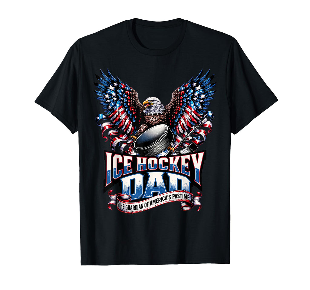 Ice Hockey Dad American Flag Ice Hockey T-Shirt - Unique Graphic Unisex - T-Shirt, Sweatshirt, Hoodie