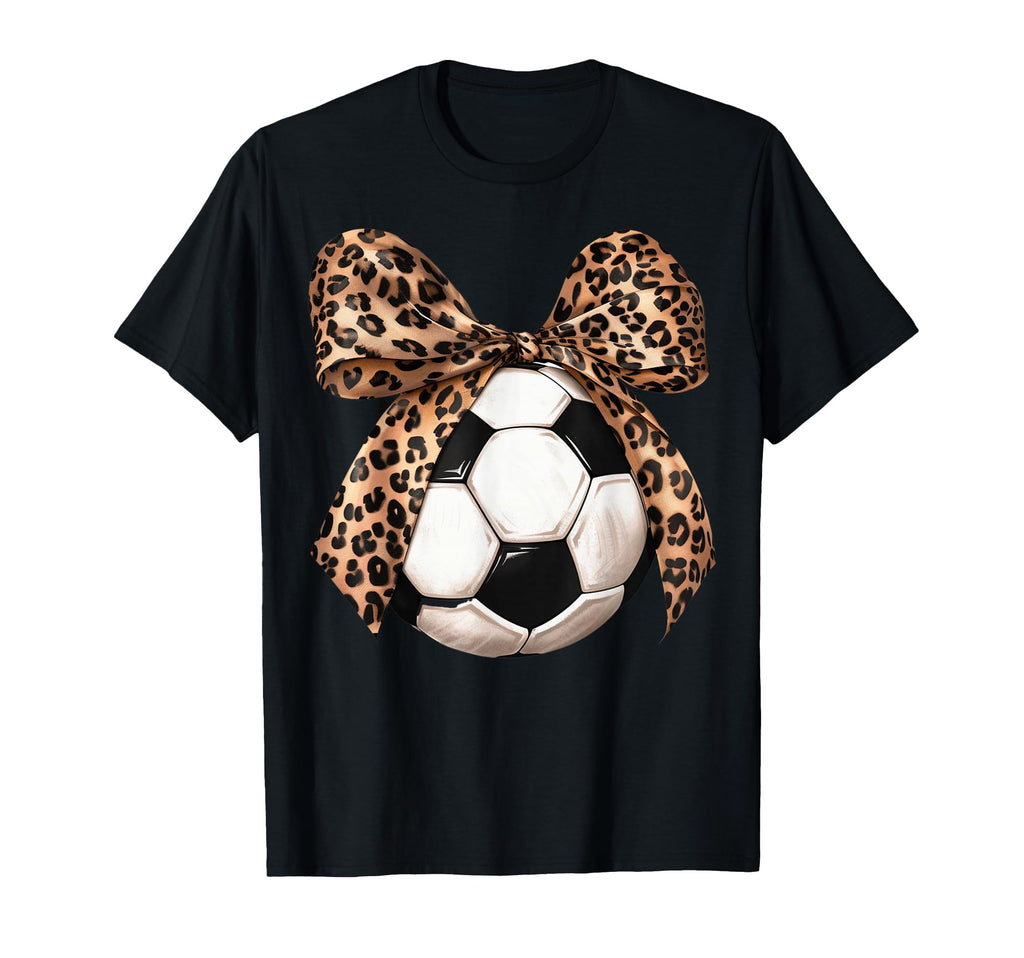 Soccer Coquette Bow Leopard Cheetah T-Shirt - Novelty Apparel for Adults - T-Shirt, Sweatshirt, Hoodie