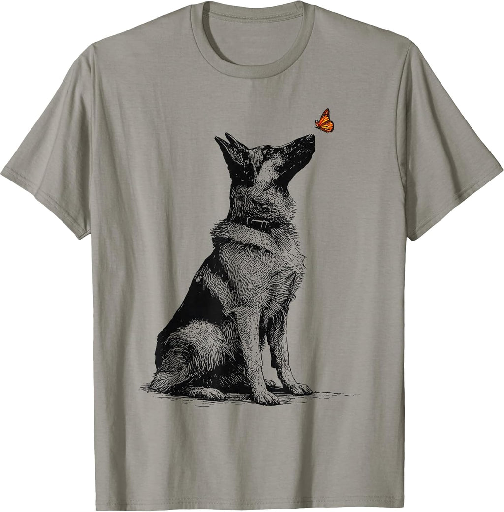German Shepherd with Butterfly Minimalist Dog Lover - Adult & Kids T-Shirts, Sweatshirts & Hoodies apparel design preview 1