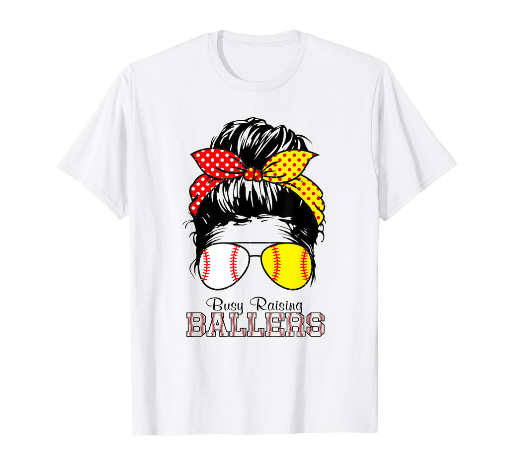 Busy Raising Ballers Messy Bun Funny T-Shirt - Custom Art Print for Adults - T-Shirt, Sweatshirt, Hoodie