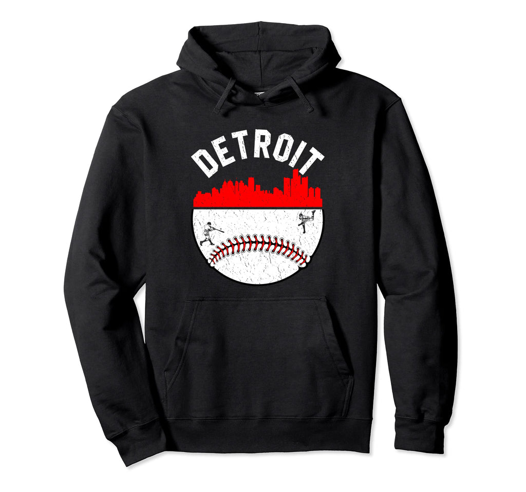 Detroit Cityscape Baseball Hoodie - Aesthetic Graphic for Adults - T-Shirt, Sweatshirt, Hoodie
