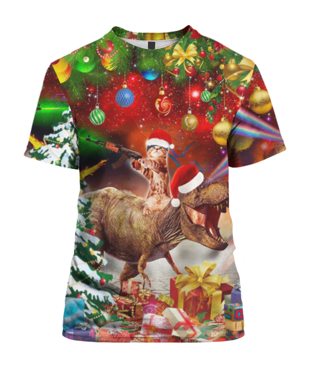 Cat Riding T rex Christmas gift 3D Christmas Sweater - Holiday Gift product image 3
