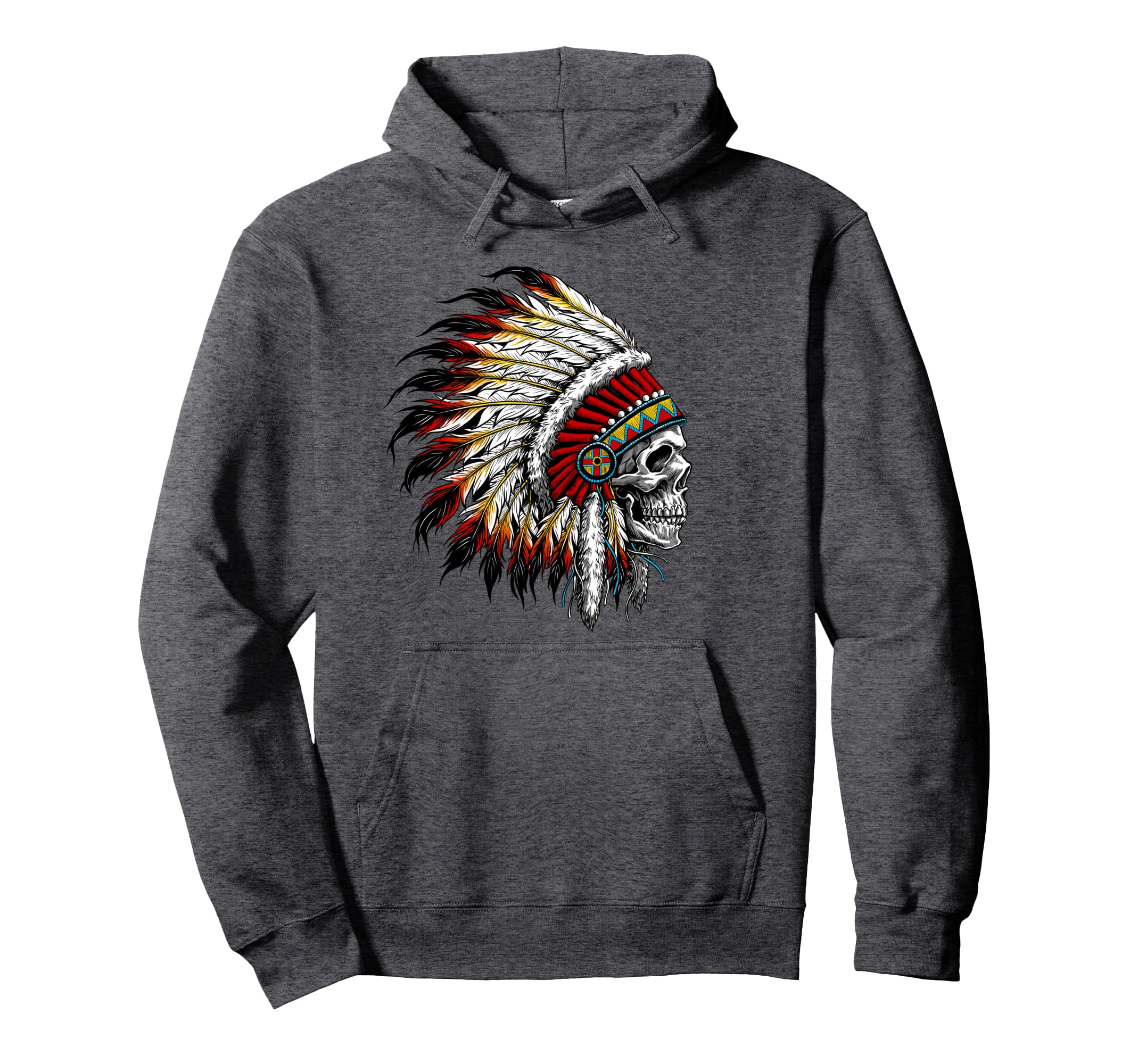 Native American Indian Chief Skull Hoodie - Unique Graphic Men Women - T-Shirt, Sweatshirt, Hoodie