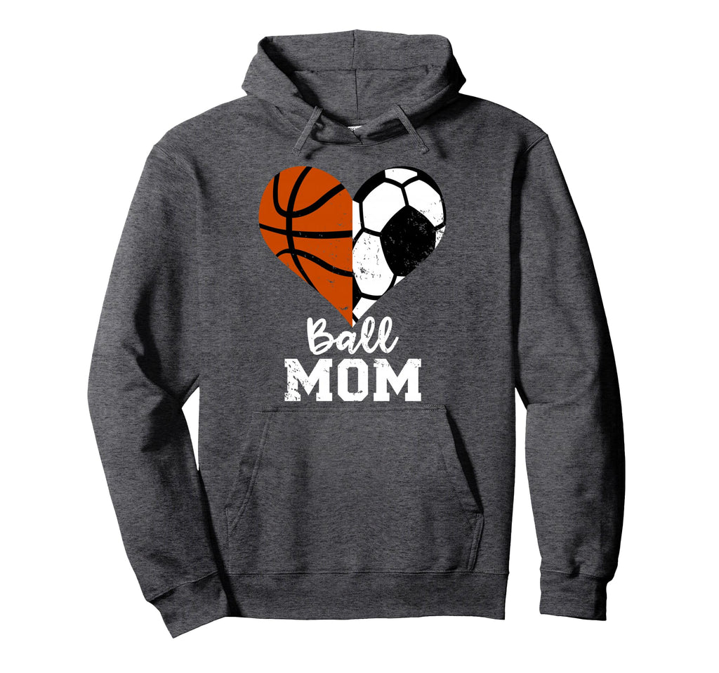 Ball Mom Heart Funny Soccer Basketball Mom Hoodie - Graphic Print Unisex - T-Shirt, Sweatshirt, Hoodie