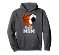Ball Mom Heart Funny Soccer Basketball Mom Hoodie - Graphic Print Unisex - T-Shirt, Sweatshirt, Hoodie
