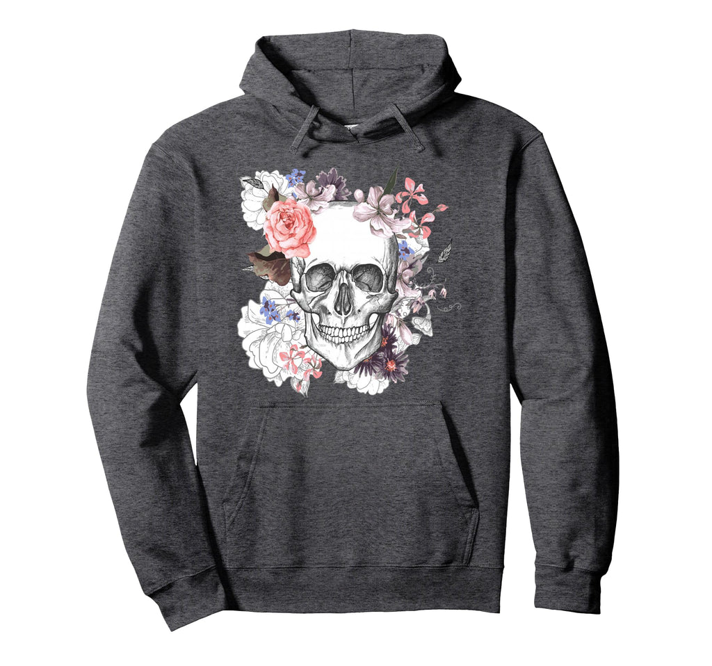 Flower Skull Sugar Skull Roses Mens Hoodie - Minimalist Print for Adults - T-Shirt, Sweatshirt, Hoodie