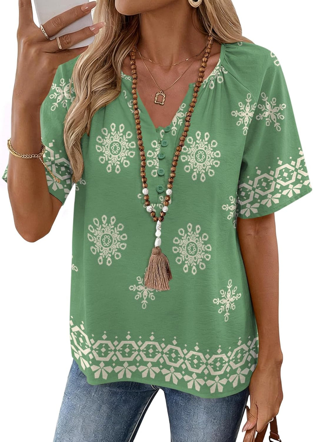 Womens Summer Boho Tops Casual Short Sleeve Blouses - Adult & Kids T-Shirts, Sweatshirts & Hoodies apparel design preview 1