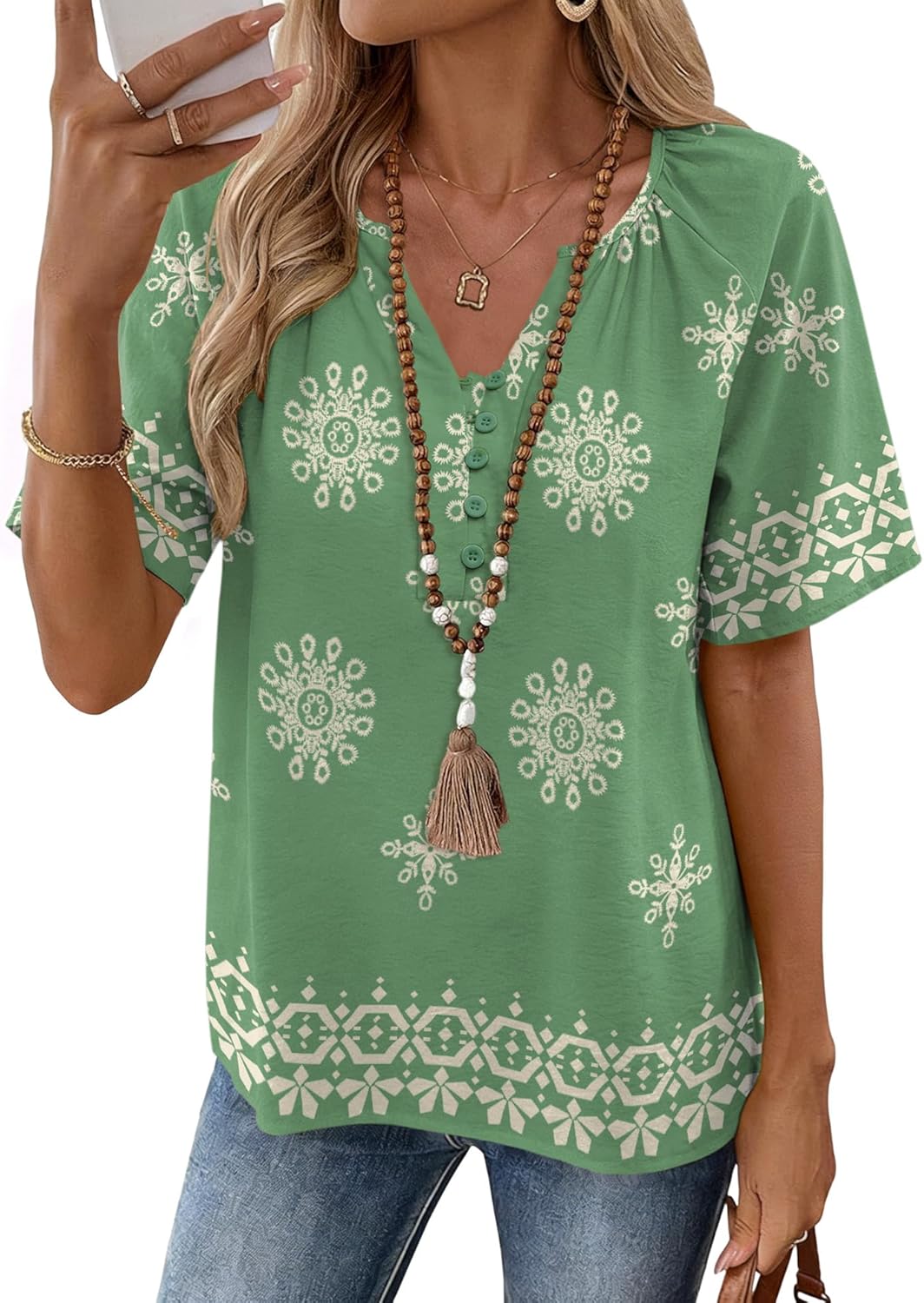 Womens Summer Boho Tops Casual Short Sleeve Blouses - Adult & Kids T-Shirts, Sweatshirts & Hoodies apparel design preview 1