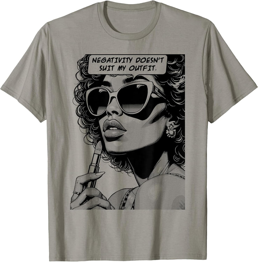 Negativity Doesn't Suit My Outfit Black Pop Art Girl - Adult & Kids T-Shirts, Sweatshirts & Hoodies apparel design preview 1