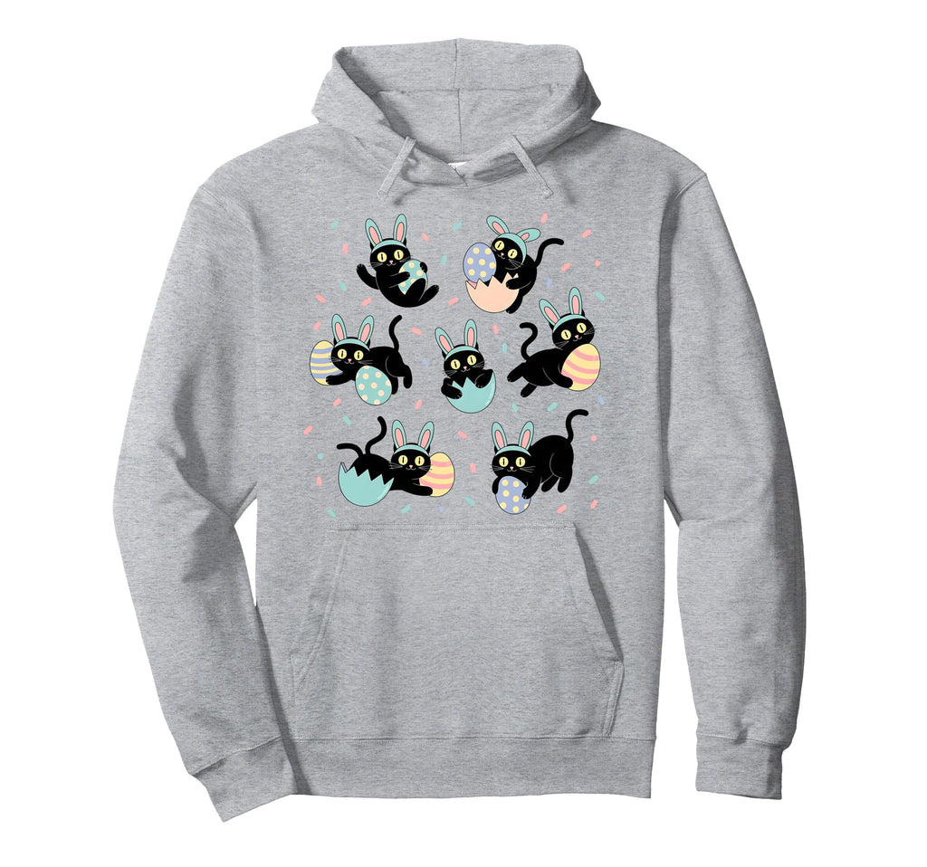 Black Cat Bunny Eggs Happy Easter Hoodie - Casual Everyday Wear Men Women - T-Shirt, Sweatshirt, Hoodie