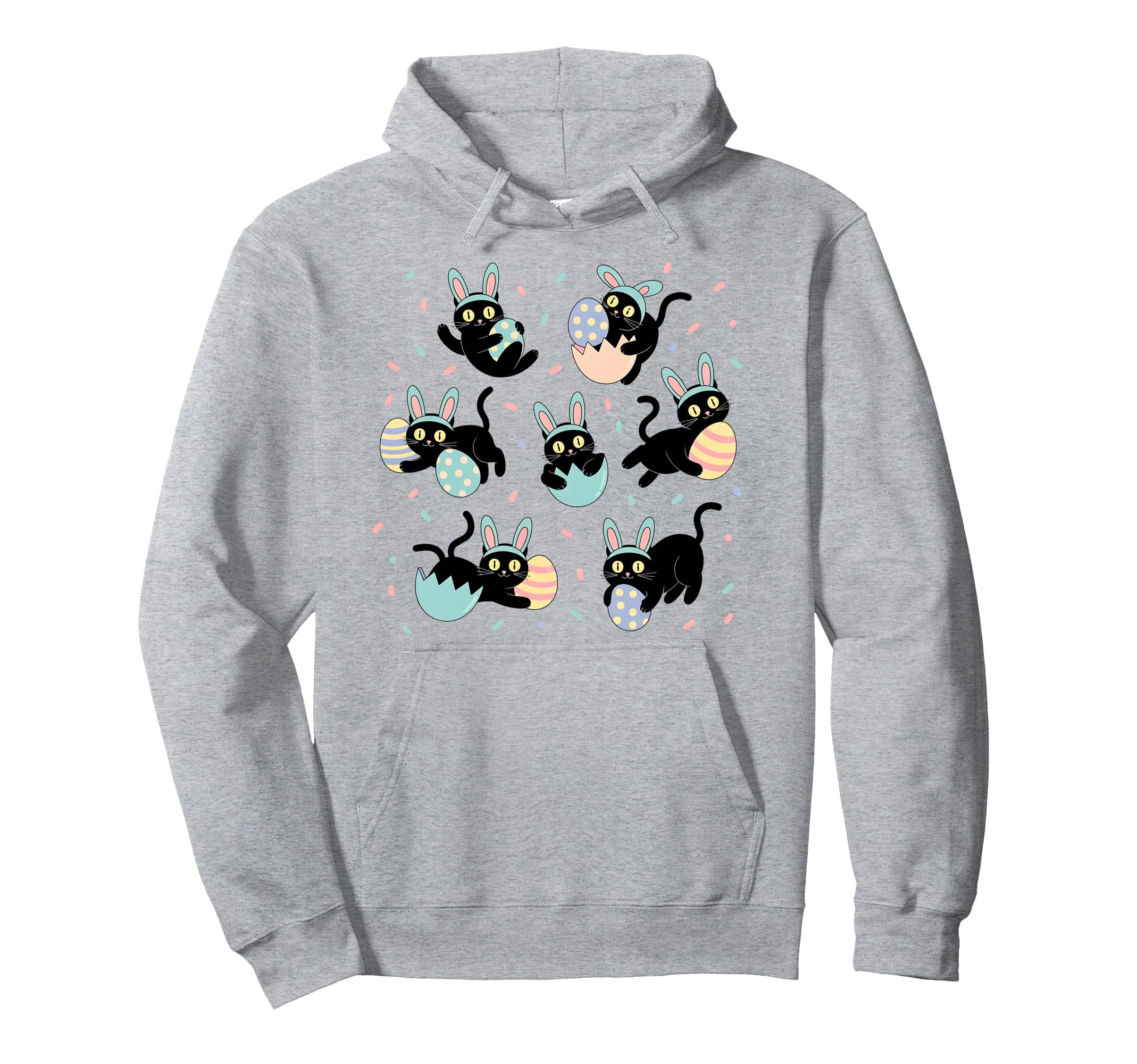 Black Cat Bunny Eggs Happy Easter Hoodie - Casual Everyday Wear Men Women - T-Shirt, Sweatshirt, Hoodie