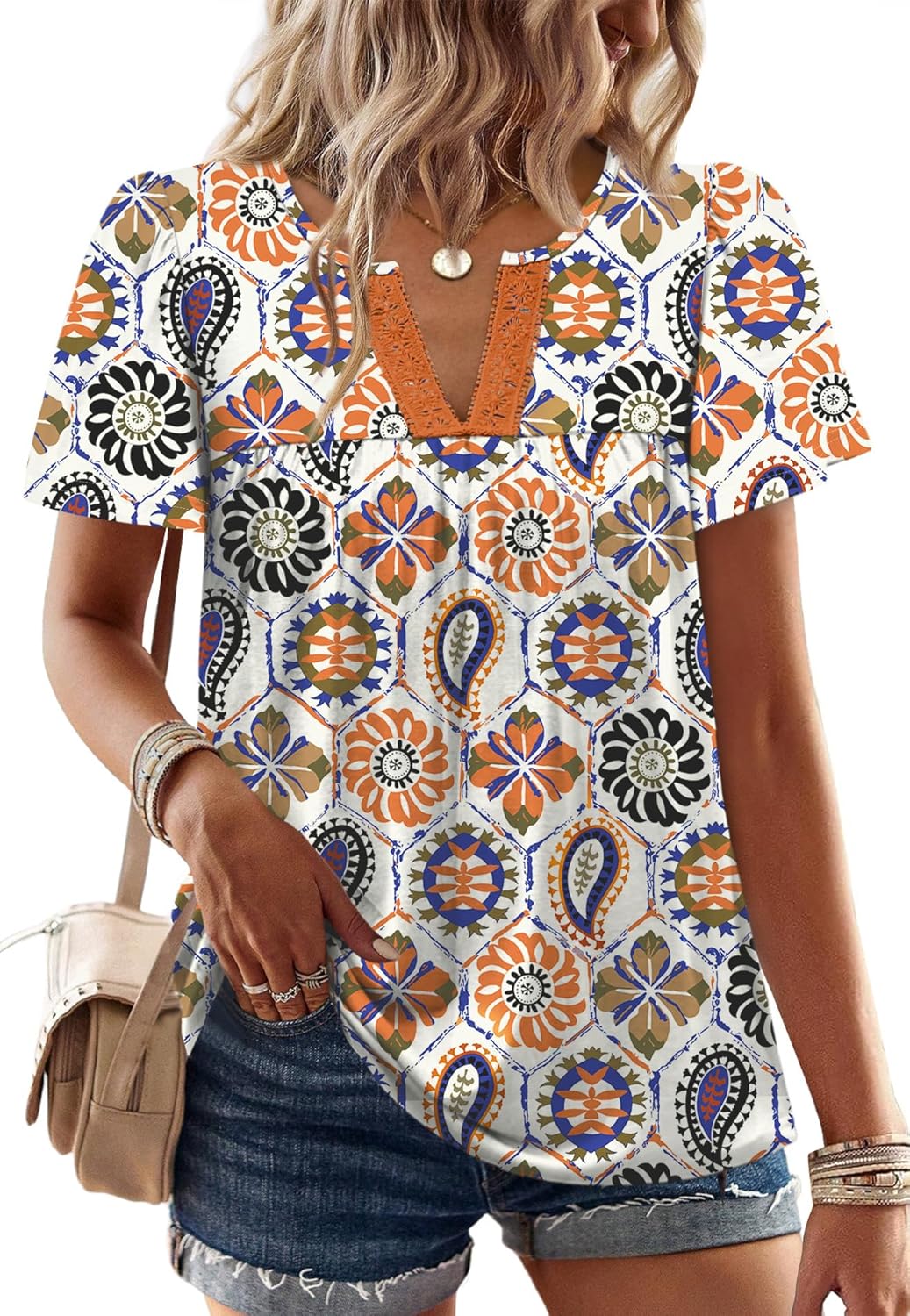 Womens Summer Tops Boho Short Sleeve V Neck Fashion - Adult & Kids T-Shirts, Sweatshirts & Hoodies apparel design preview 1