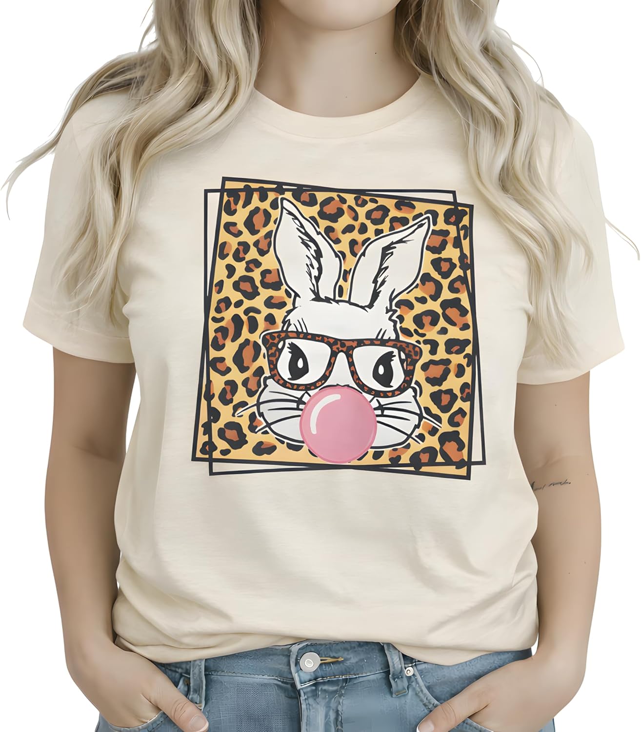 Cute Easter Bunny for Women Funny Leopard Glasses - Adult & Kids T-Shirts, Sweatshirts & Hoodies apparel design preview 1