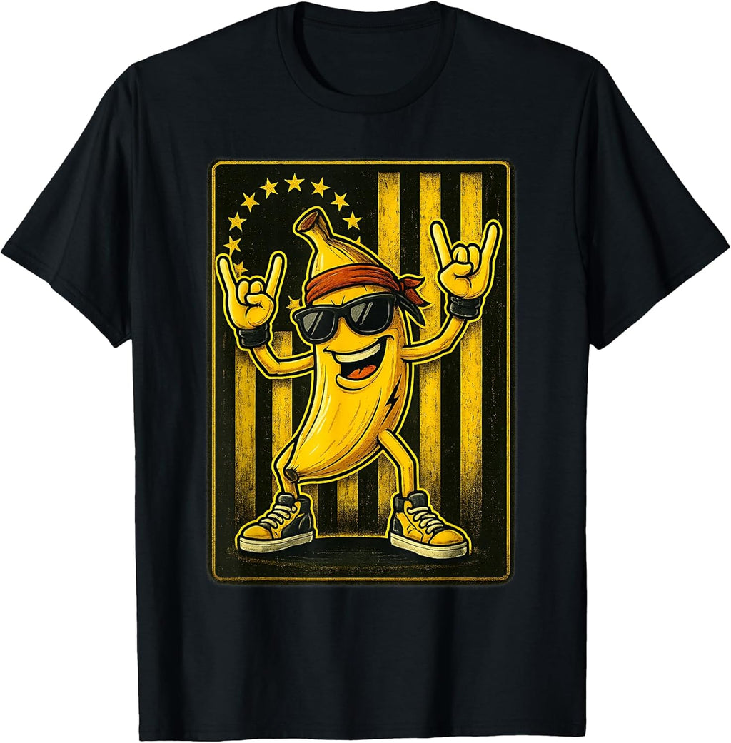 Cool Banana Rocking Graphic Retro American Flag - Adult & Kids T-Shirts, Sweatshirts & Hoodies apparel design preview 1