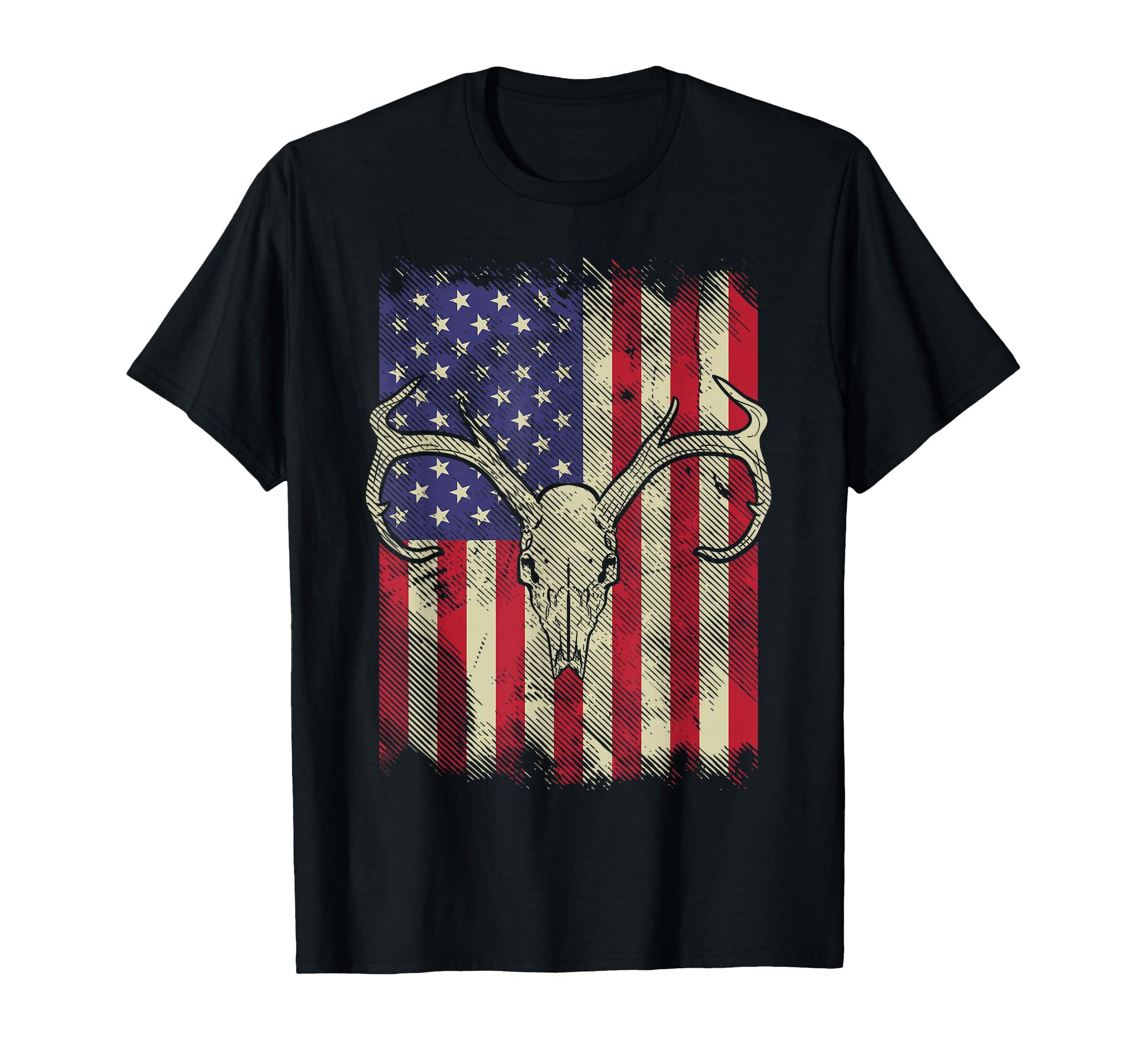 Deer Skull American Flag Hunting Usa T-Shirt - Trendy Graphic Unisex - T-Shirt, Sweatshirt, Hoodie