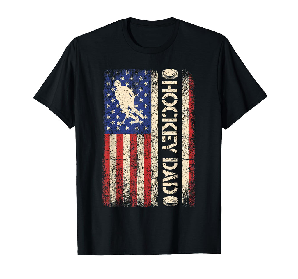 Hockey Dad Us American Flag Hockey T-Shirt - Custom Art Print for Adults - T-Shirt, Sweatshirt, Hoodie