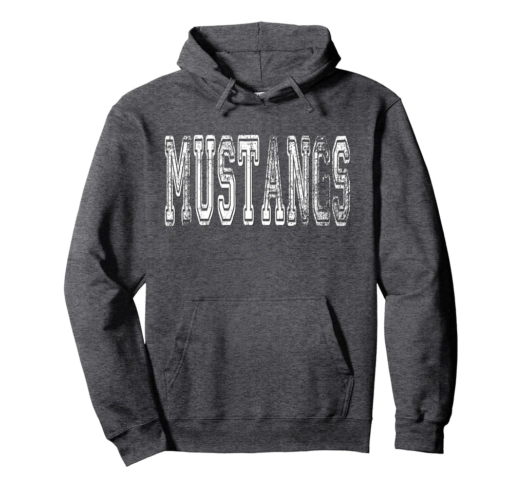 Mustangs Mascot Distressed School Hoodie - Novelty Apparel Men Women - T-Shirt, Sweatshirt, Hoodie