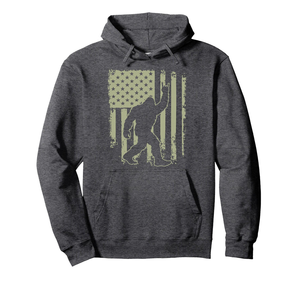 Bigfoot Sasquatch America Flag Tees Hoodie - Fun Novelty Design for Adults - T-Shirt, Sweatshirt, Hoodie