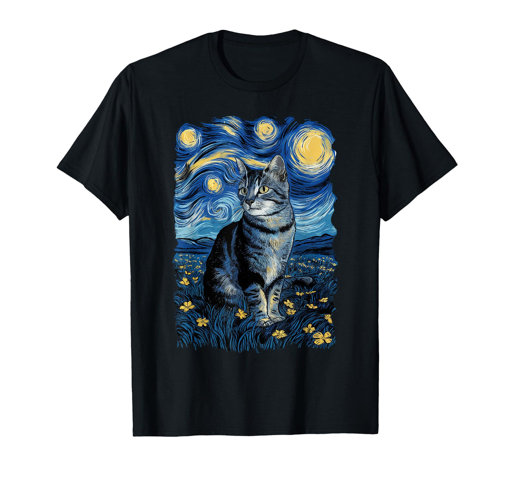 Van Gogh Cat Gifts Tabby Cat Owners T-Shirt - Minimalist Print for Adults - T-Shirt, Sweatshirt, Hoodie