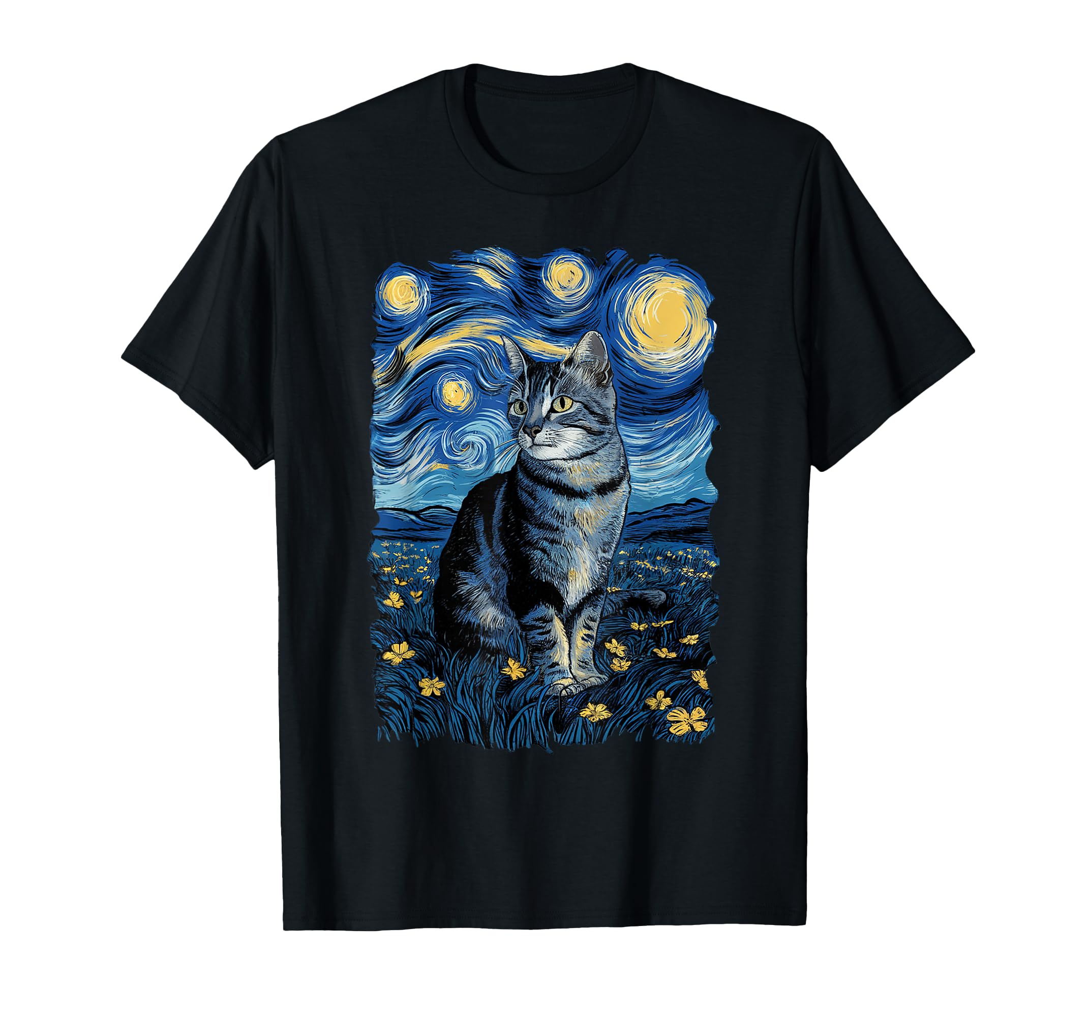Van Gogh Cat Gifts Tabby Cat Owners T-Shirt - Minimalist Print for Adults - T-Shirt, Sweatshirt, Hoodie