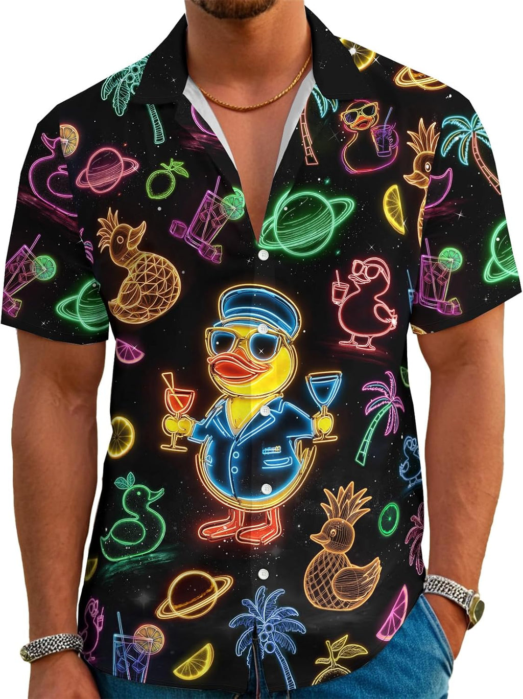 Funny Neon Hawaiian for Men Button Down Tropical - Adult & Kids T-Shirts, Sweatshirts & Hoodies apparel design preview 1