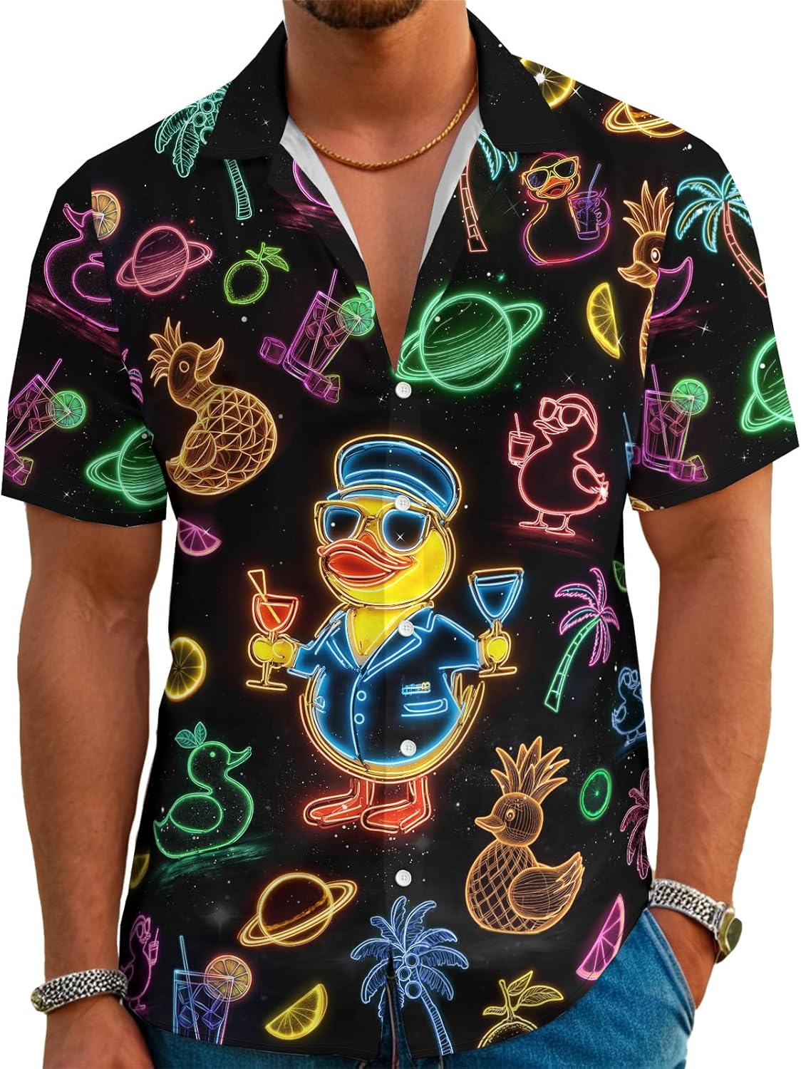 Funny Neon Hawaiian for Men Button Down Tropical - Adult & Kids T-Shirts, Sweatshirts & Hoodies apparel design preview 1