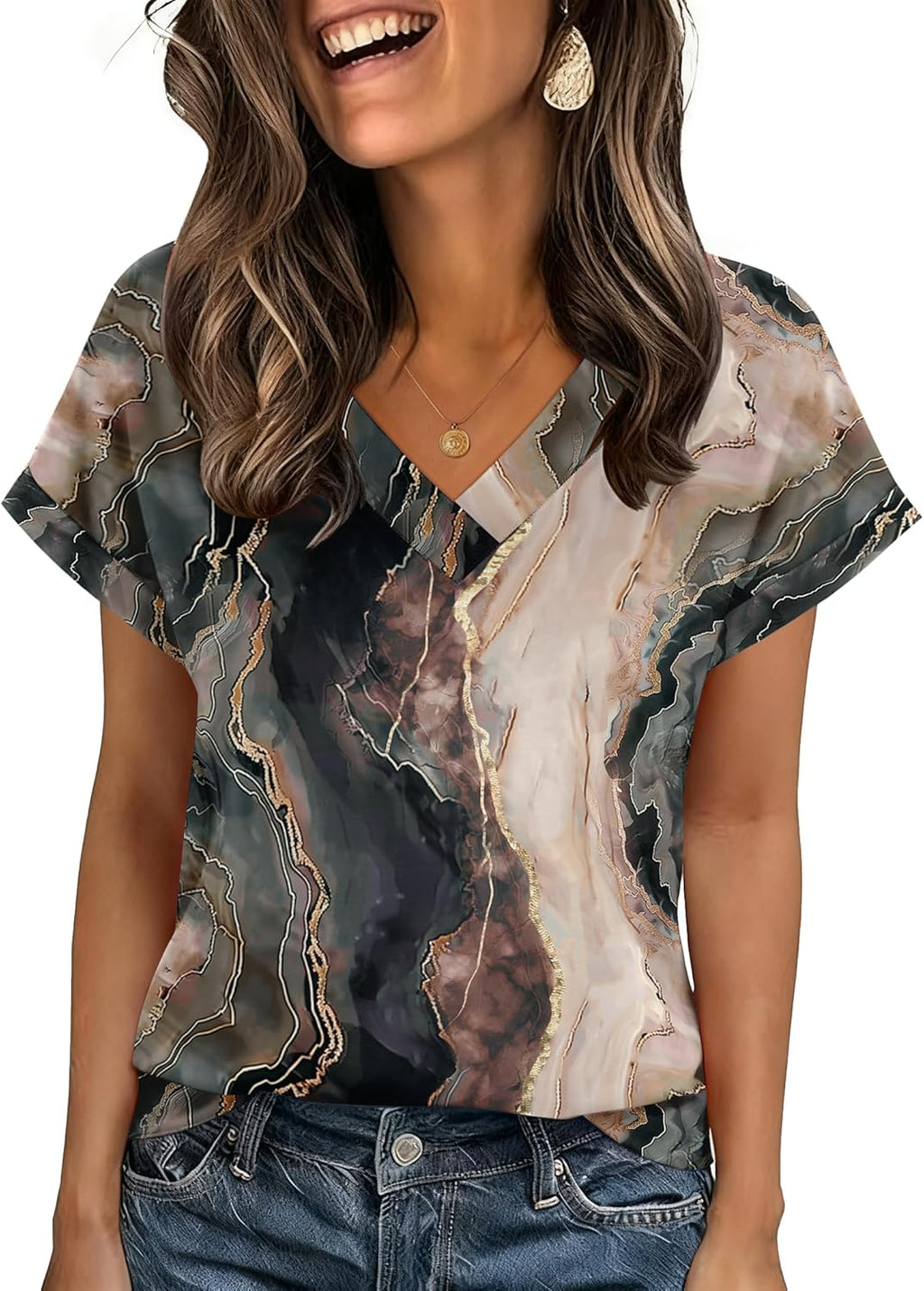Womens Summer Tops Rolled Short Sleeve V Neck Casual - Adult & Kids T-Shirts, Sweatshirts & Hoodies apparel design preview 1