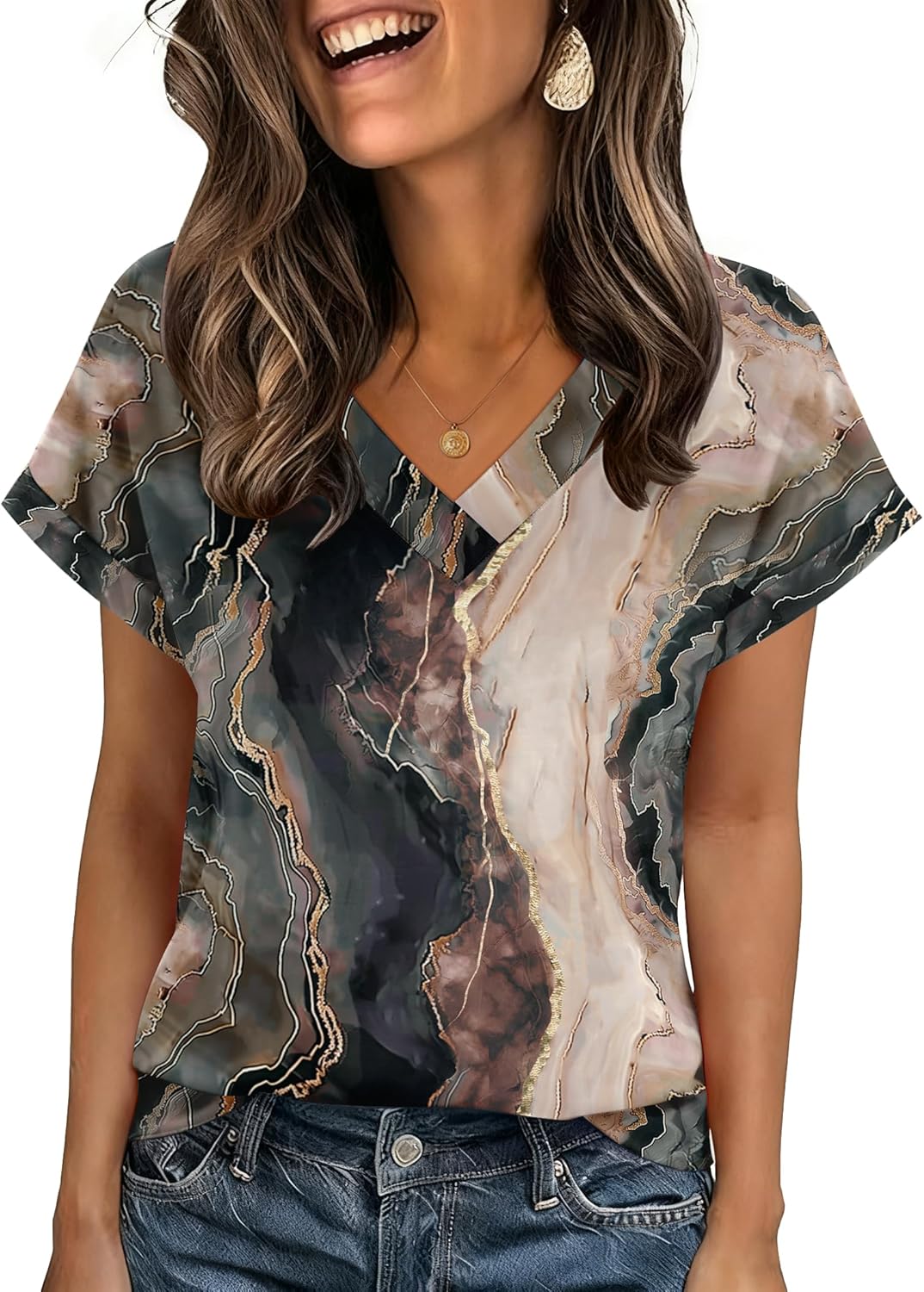 Womens Summer Tops Rolled Short Sleeve V Neck Casual - Adult & Kids T-Shirts, Sweatshirts & Hoodies apparel design preview 1