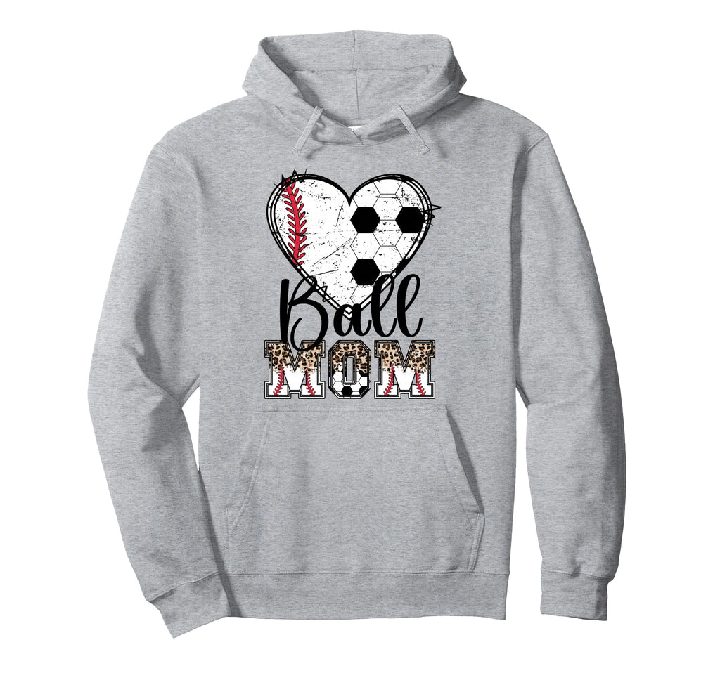 Ball Mom Heart Soccer Baseball Mom Hoodie - Fun Novelty Design Unisex - T-Shirt, Sweatshirt, Hoodie