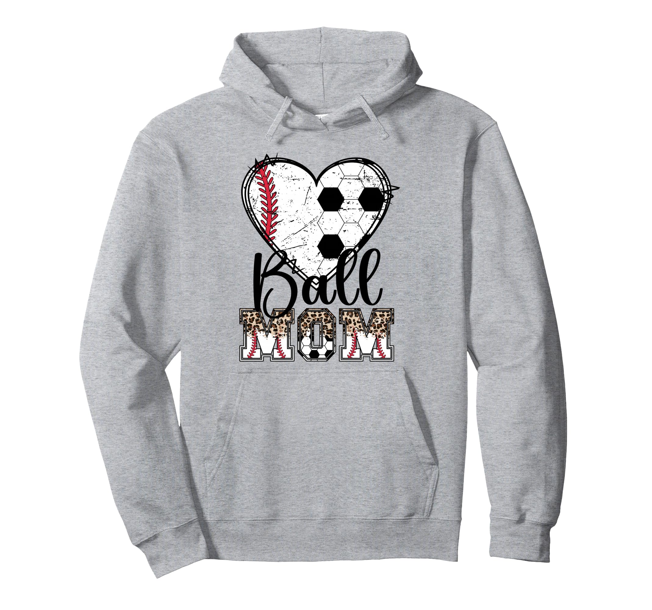 Ball Mom Heart Soccer Baseball Mom Hoodie - Fun Novelty Design Unisex - T-Shirt, Sweatshirt, Hoodie