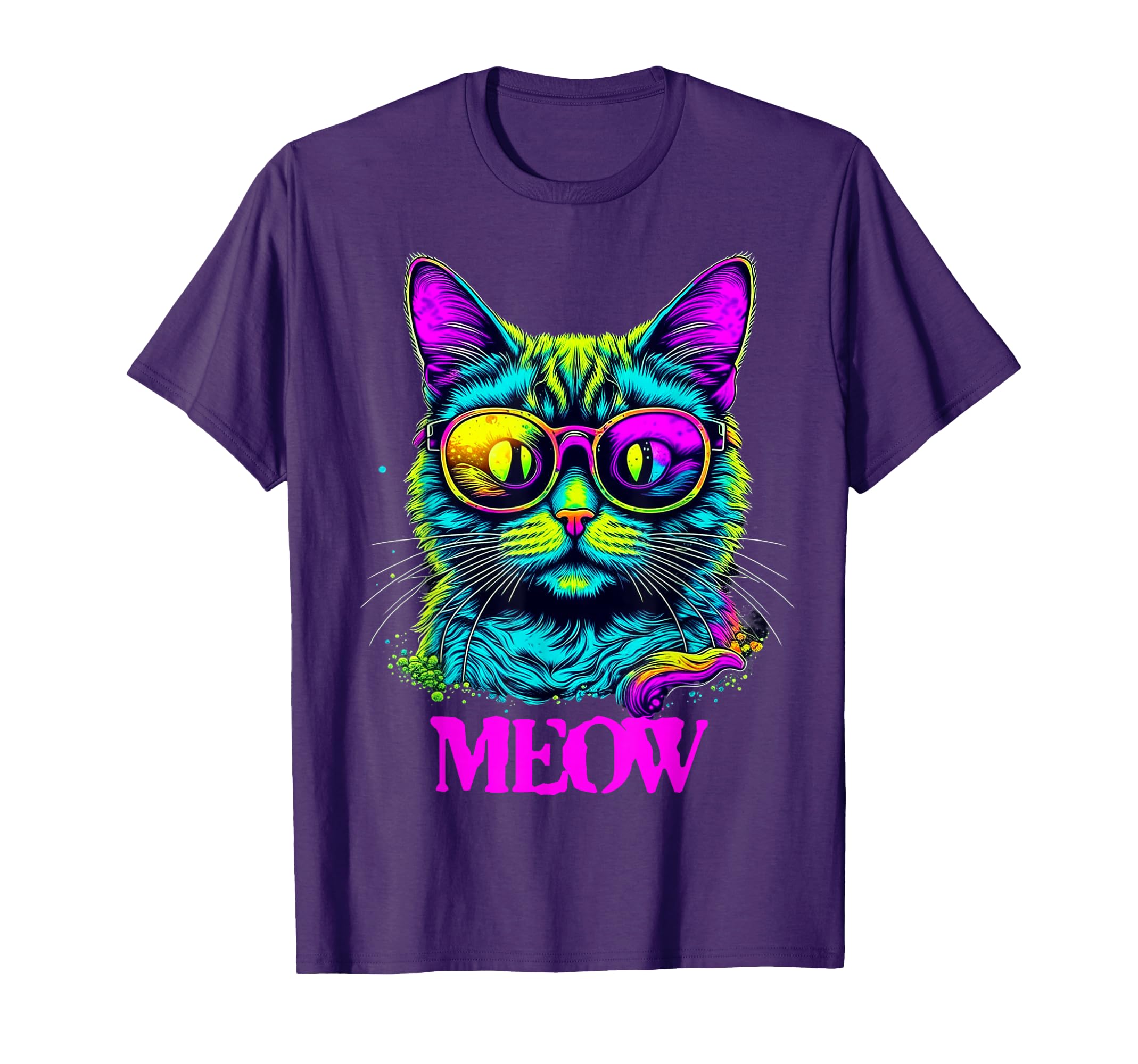 Funny Cat Sunglasses Bright Psychedelic T-Shirt - Aesthetic Graphic Unisex - T-Shirt, Sweatshirt, Hoodie