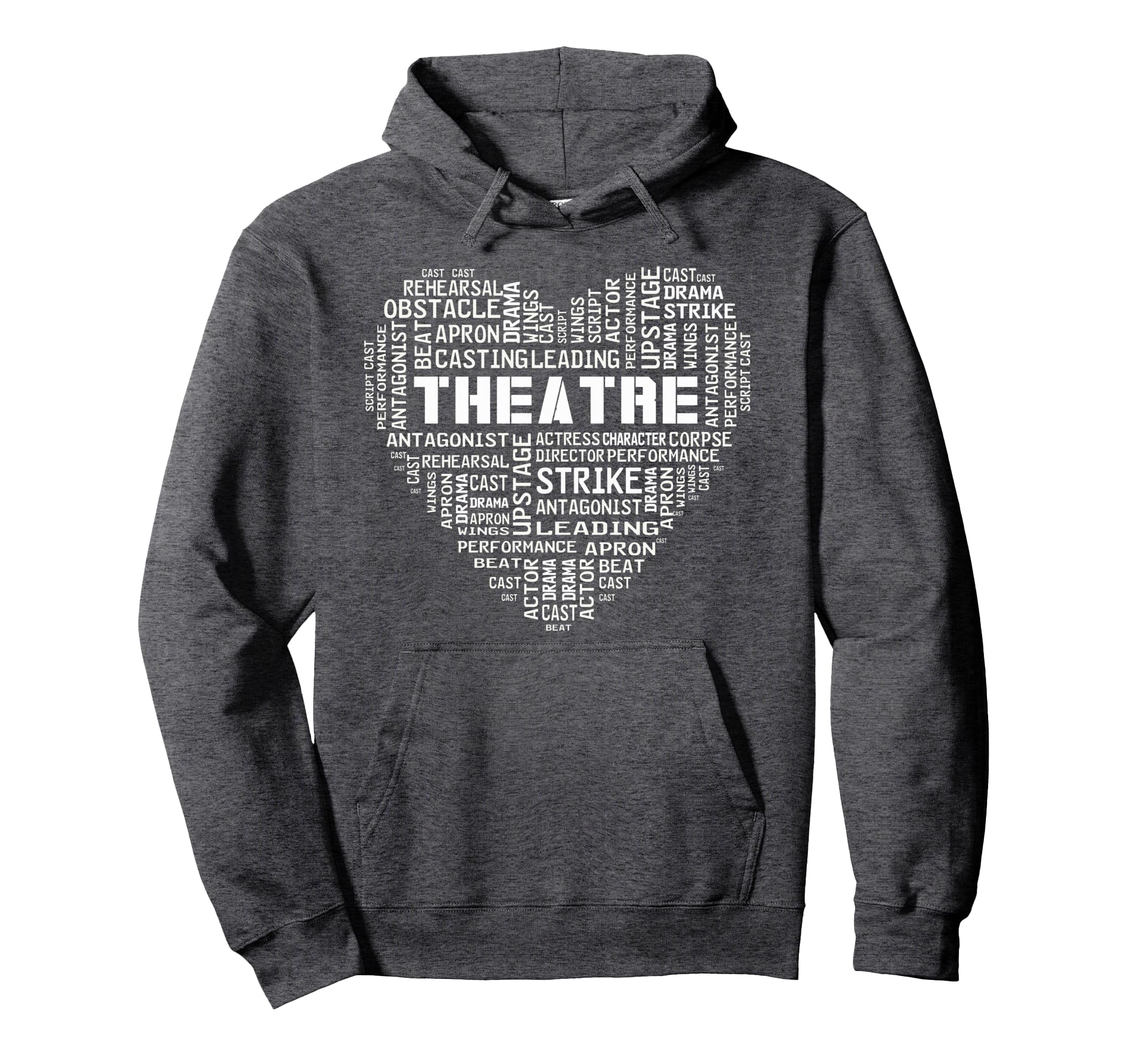 Theater Life Heart Drama Actor Actress Hoodie - Minimalist Print for Adults - T-Shirt, Sweatshirt, Hoodie