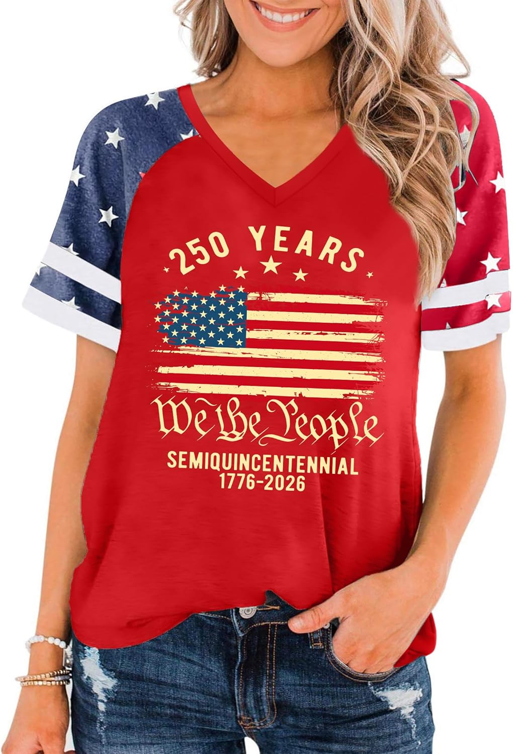 250th Anniversary USA Women American Flag 4th of July - Adult & Kids T-Shirts, Sweatshirts & Hoodies apparel design preview 1
