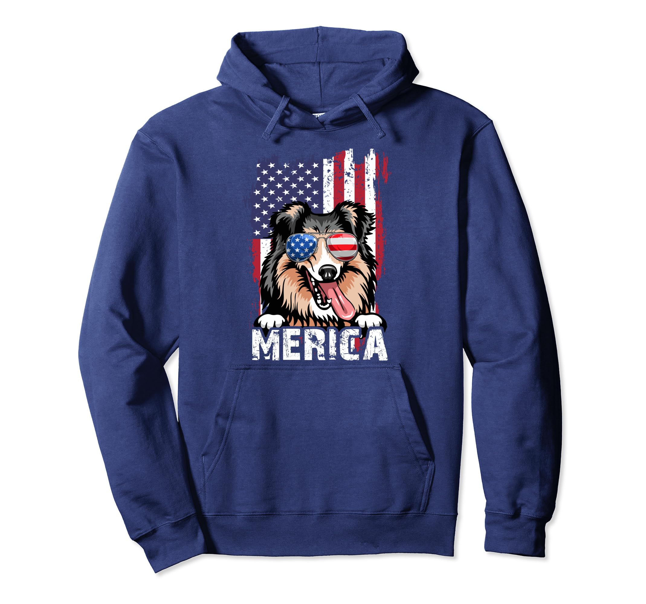 Merica 4Th July Shetland Sheepdog Us Hoodie - Casual Everyday Wear Unisex - T-Shirt, Sweatshirt, Hoodie