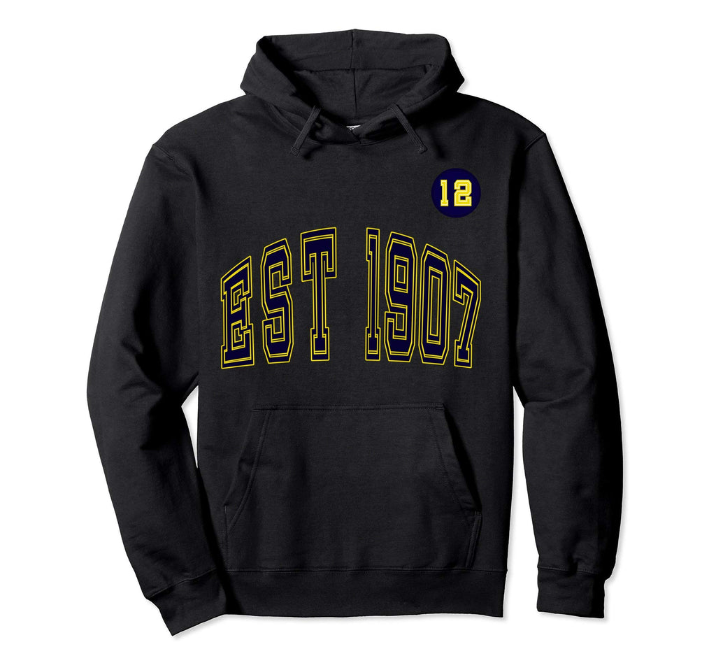 Est 1907 Number 12 Soccer Lovers Hoodie - Novelty Apparel for Adults - T-Shirt, Sweatshirt, Hoodie