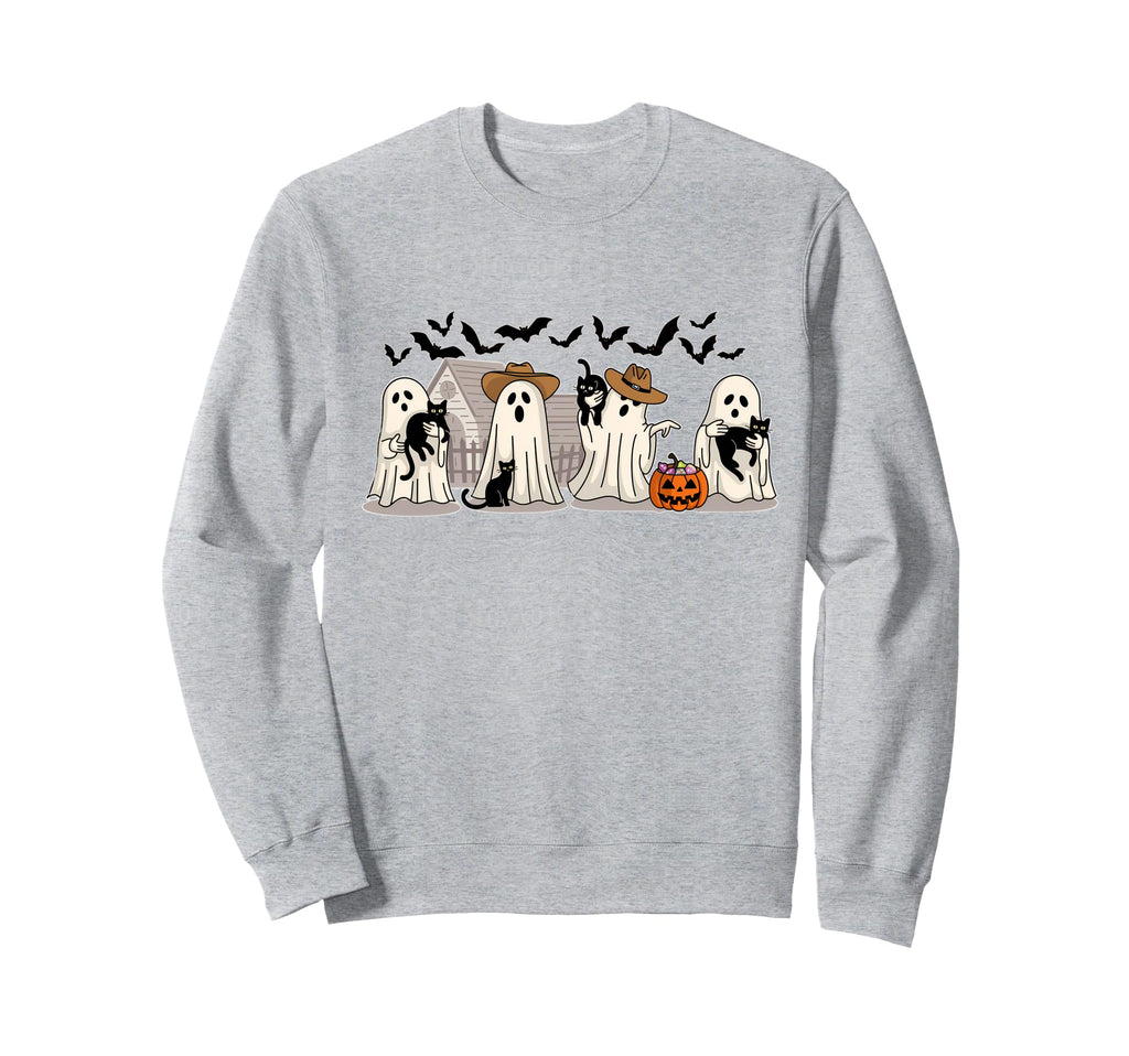 Black Cat Halloween Cowboy Ghost Sweatshirt - Unique Graphic Men Women - T-Shirt, Sweatshirt, Hoodie