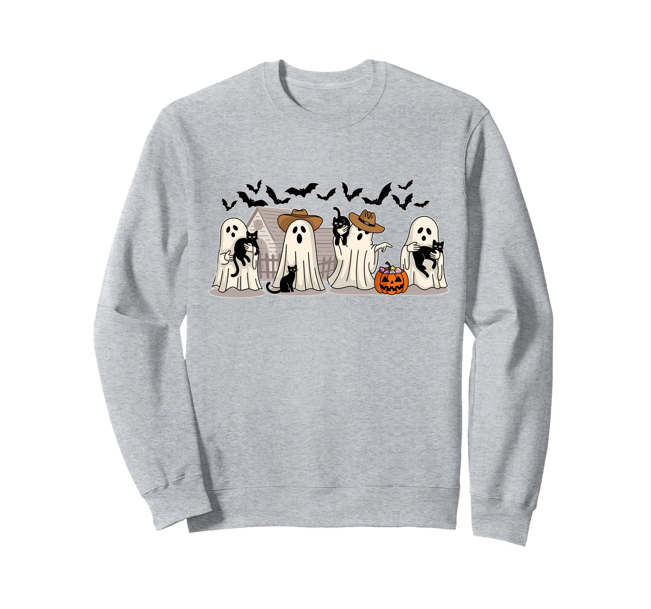 Black Cat Halloween Cowboy Ghost Sweatshirt - Unique Graphic Men Women - T-Shirt, Sweatshirt, Hoodie
