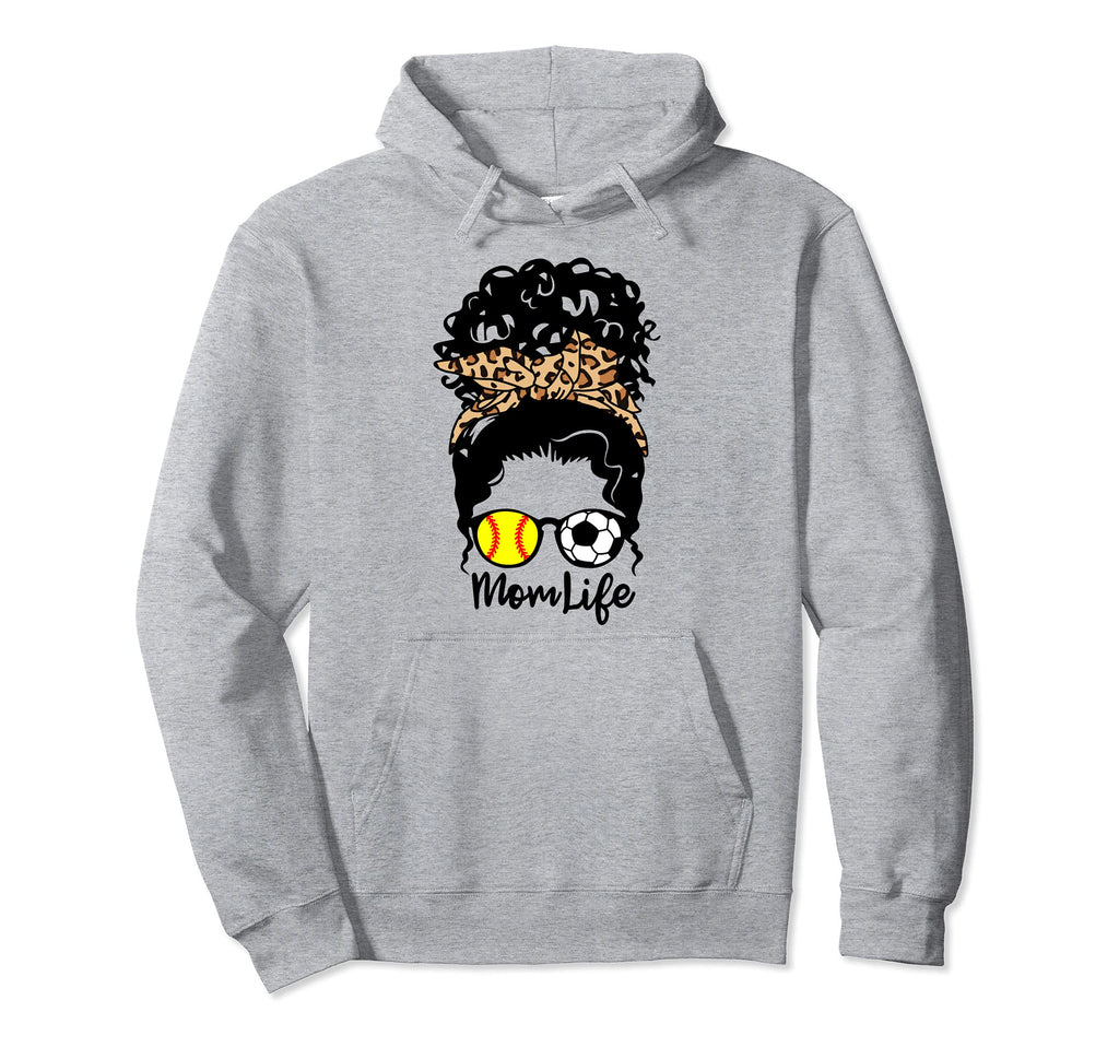 Mom Life Messy Bun Curly Hair Softball Hoodie - Custom Art Print Unisex - T-Shirt, Sweatshirt, Hoodie