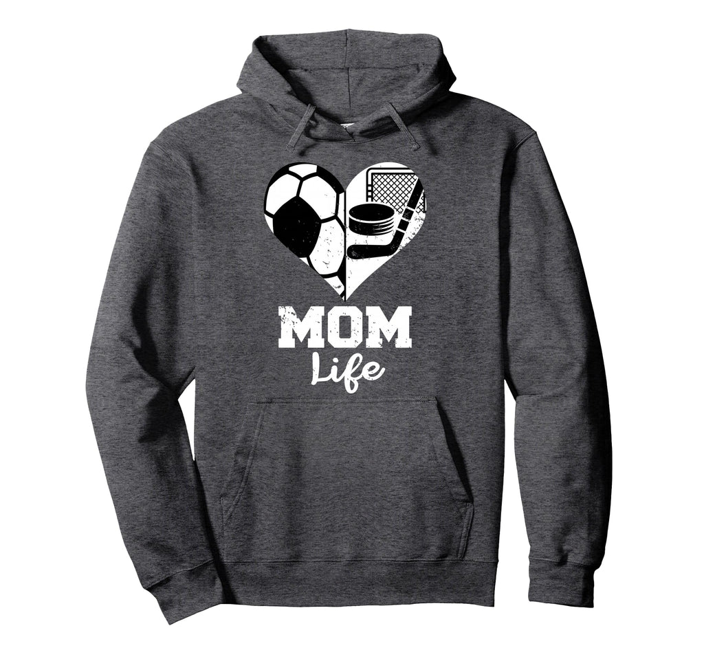 Mom Life Heart Funny Soccer Hockey Mom Hoodie - Minimalist Print Men Women - T-Shirt, Sweatshirt, Hoodie