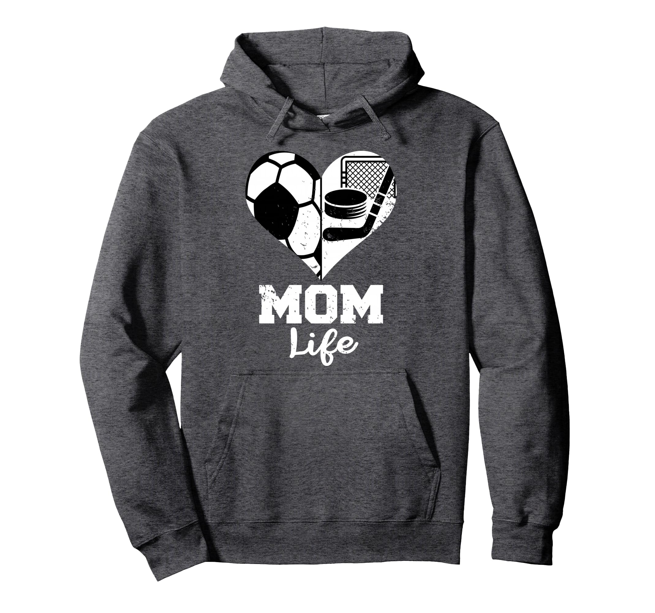 Mom Life Heart Funny Soccer Hockey Mom Hoodie - Minimalist Print Men Women - T-Shirt, Sweatshirt, Hoodie