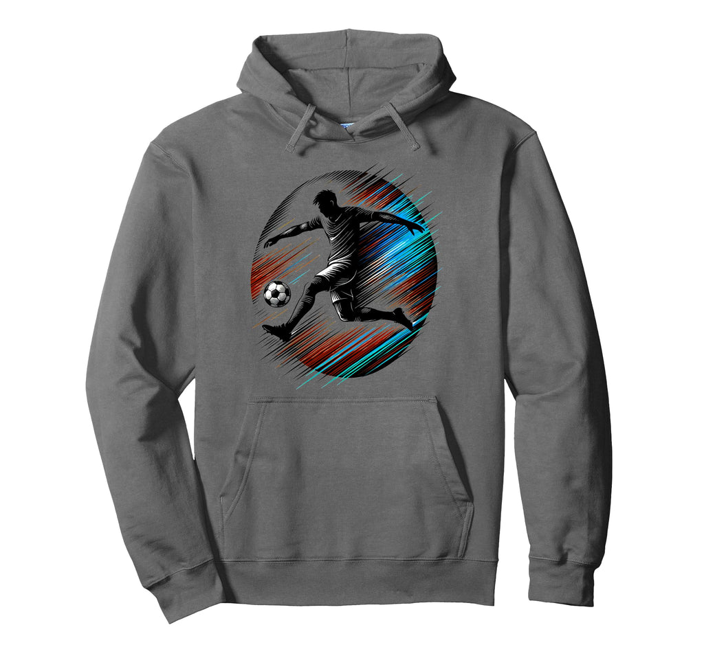 Dynamic Soccer Silhouette Mid Air Hoodie - Minimalist Print for Adults - T-Shirt, Sweatshirt, Hoodie