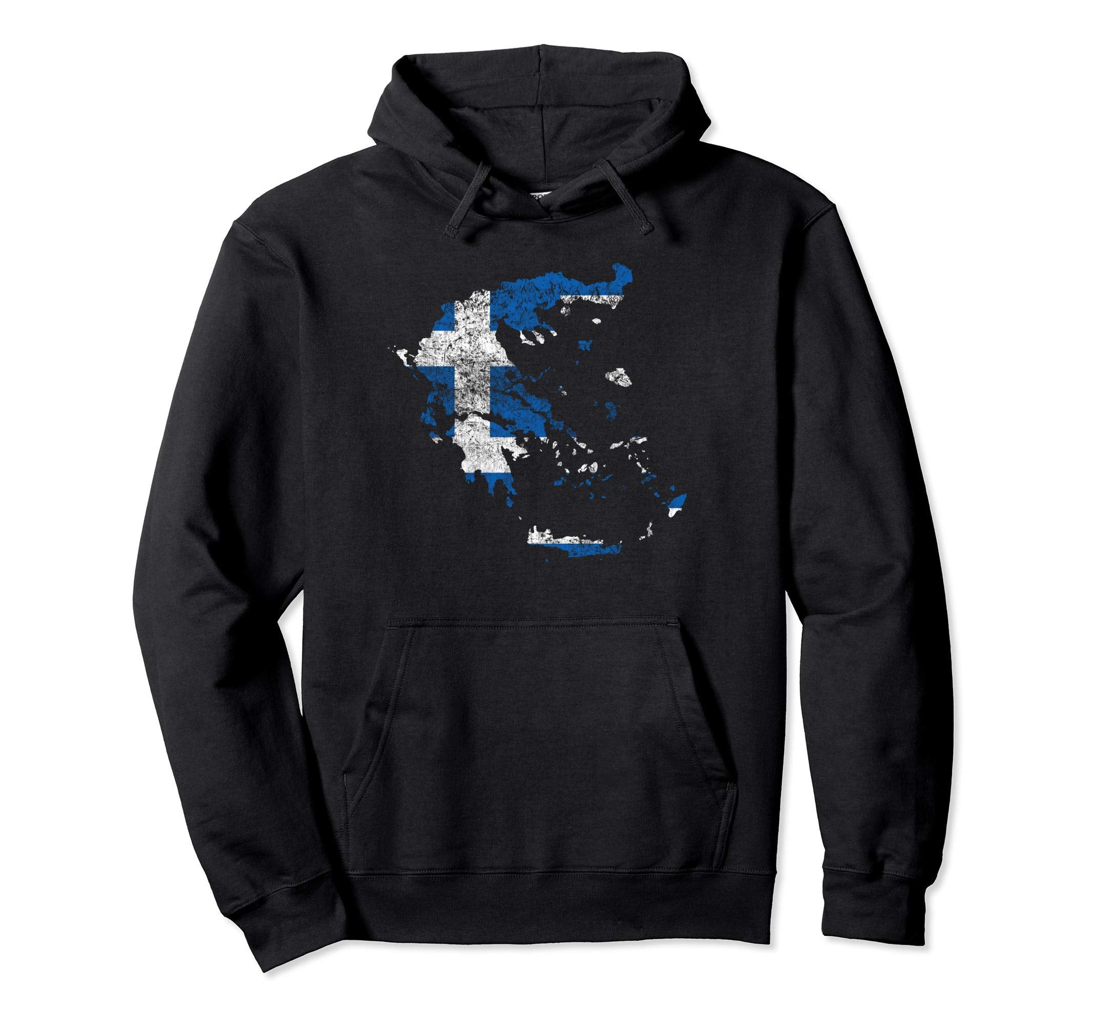 Greek Map And Flag Souvenir Distressed Hoodie - Minimalist Print Unisex - T-Shirt, Sweatshirt, Hoodie