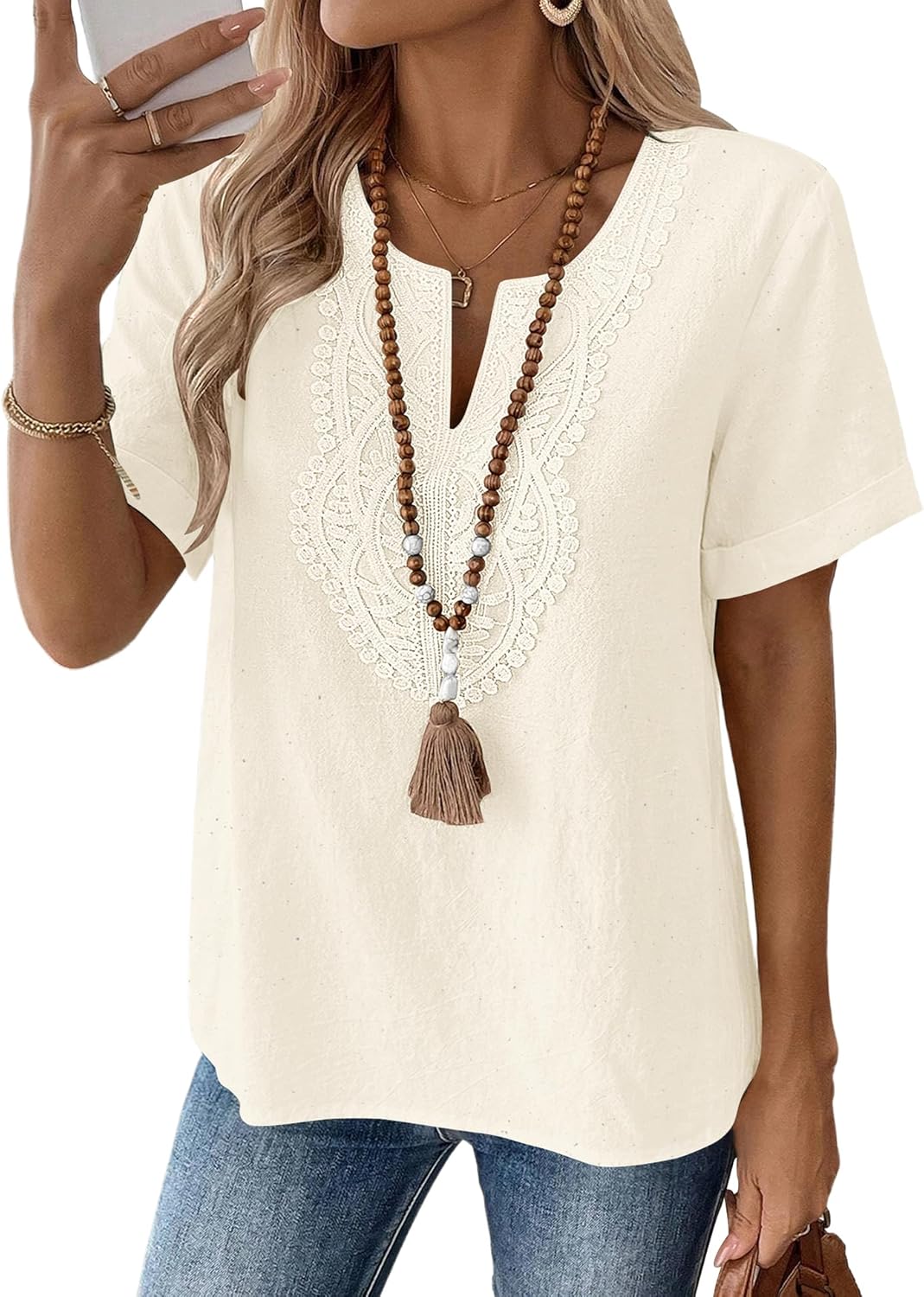 Womens Short Sleeve Tops Cotton Linen Loose Casual V - Adult & Kids T-Shirts, Sweatshirts & Hoodies apparel design preview 1