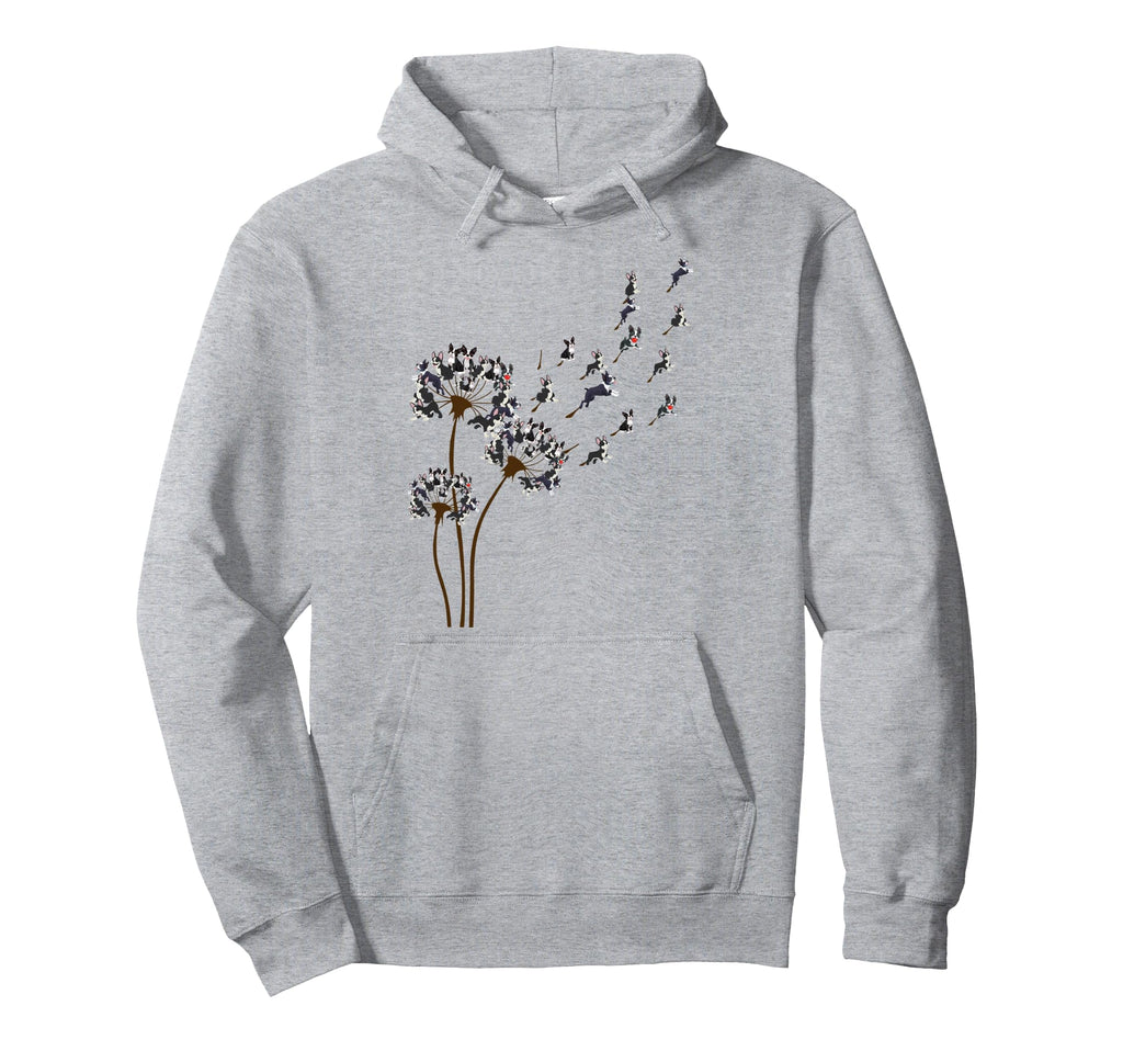 Boston Terrier Flower Fly Dandelion Hoodie - Custom Art Print Men Women - T-Shirt, Sweatshirt, Hoodie