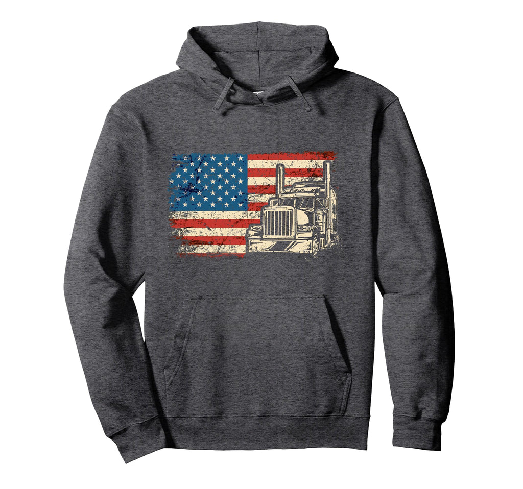 Usa Flag Patriotic Trucker Truck Driver Hoodie - Novelty Apparel Men Women - T-Shirt, Sweatshirt, Hoodie