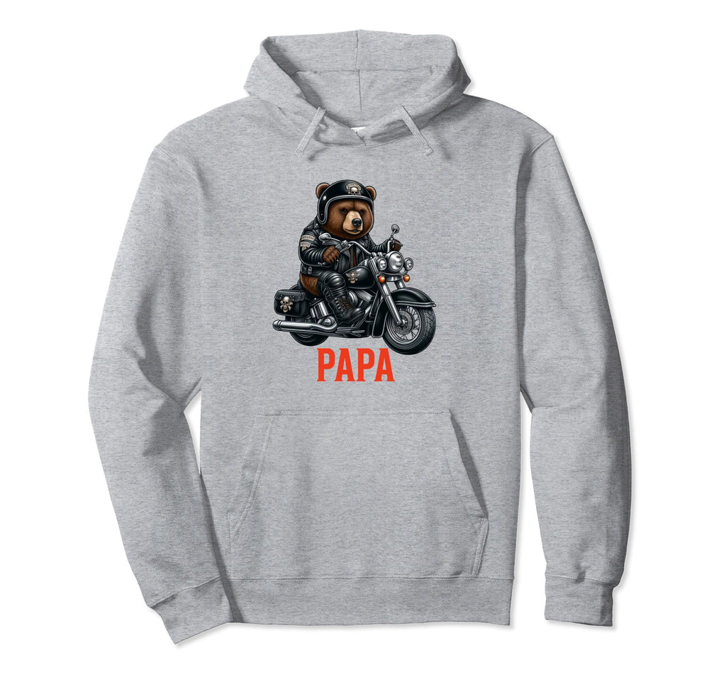 Papa Biker Bear Motorcycle Dad Biker Hoodie - Minimalist Print for Adults - T-Shirt, Sweatshirt, Hoodie