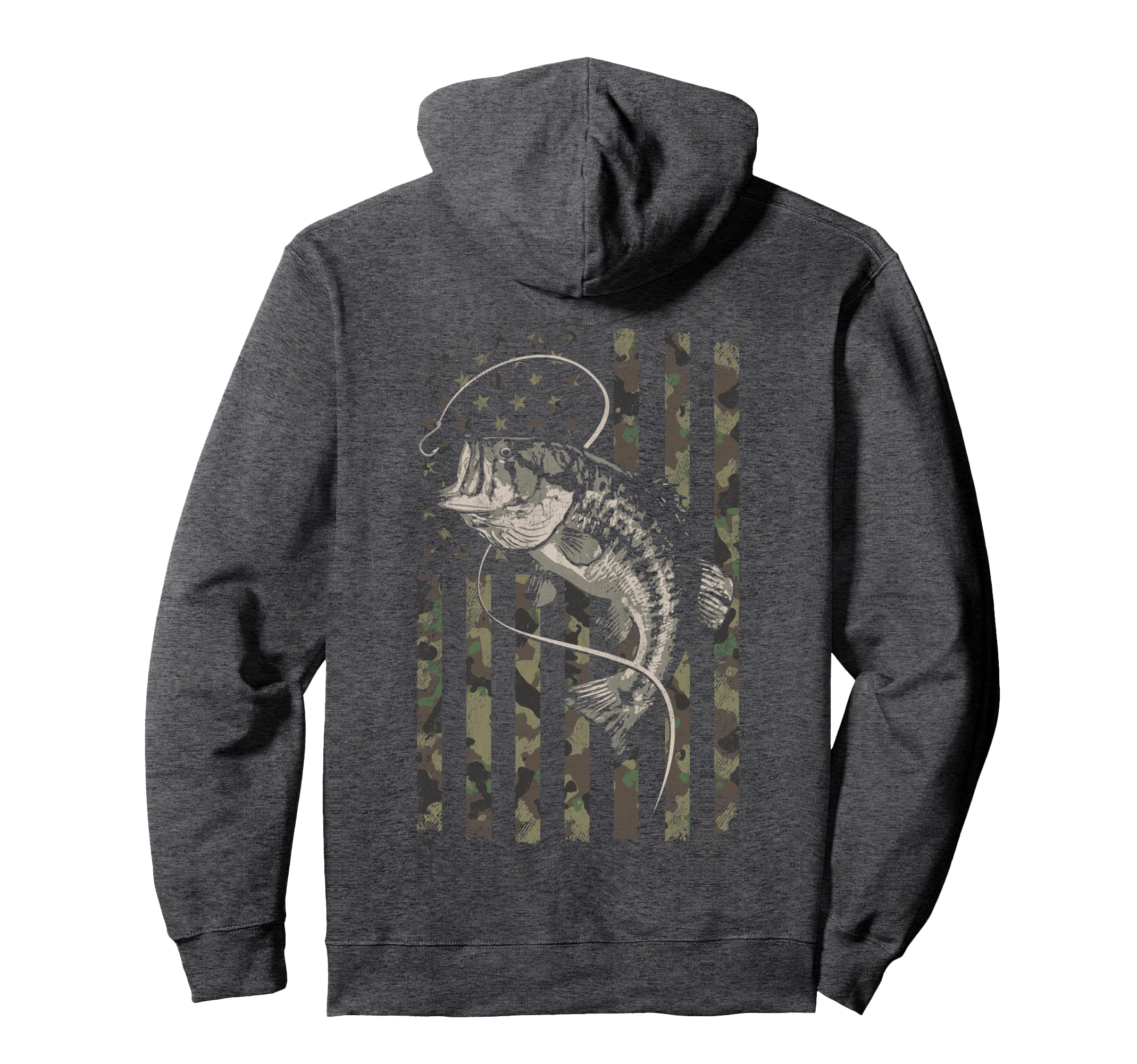 Fishing Camo American Flag Bass Fish Hoodie - Novelty Apparel for Adults - T-Shirt, Sweatshirt, Hoodie